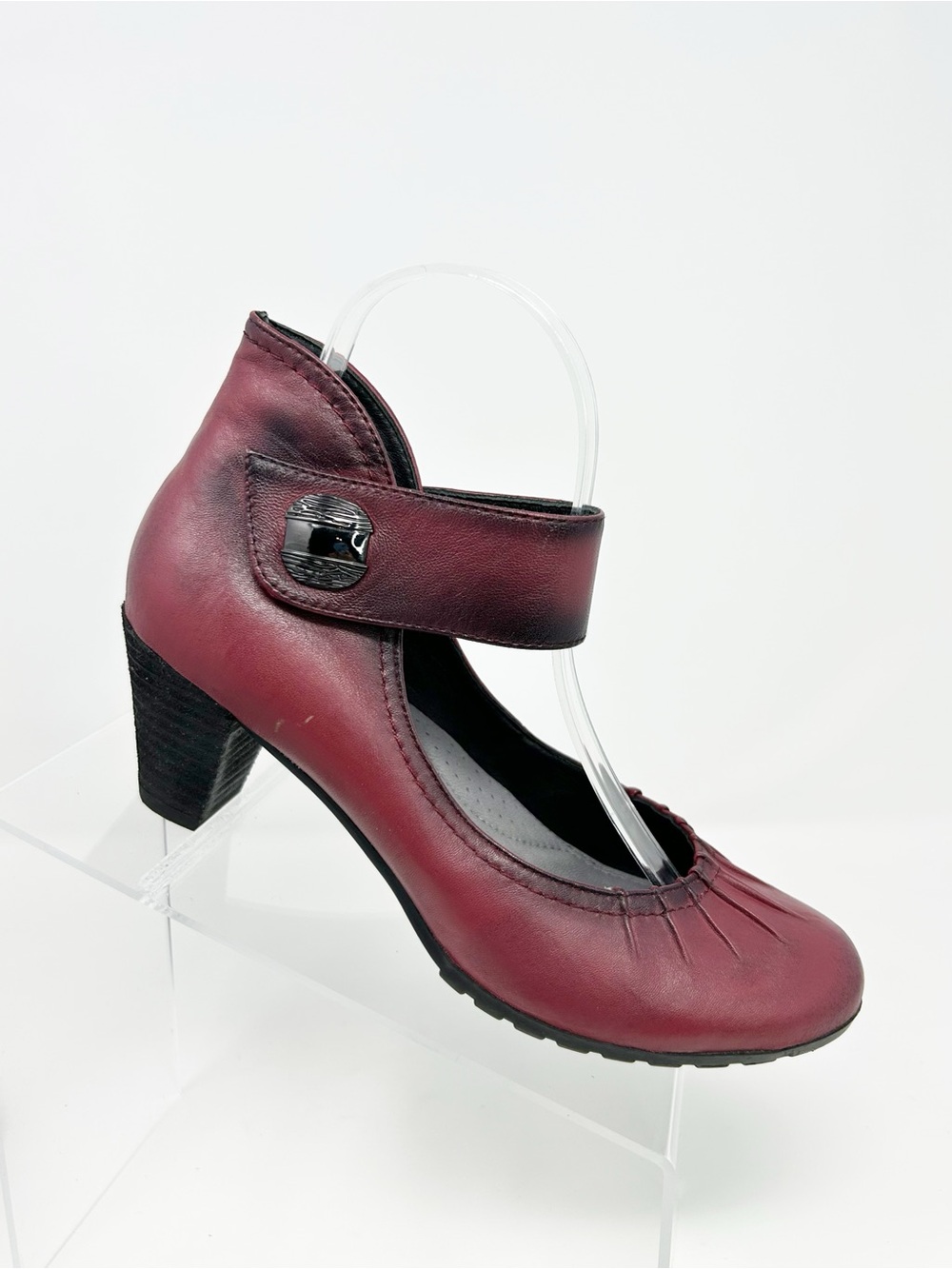 Anesha Gigi Womens Burgundy Mary Jane Pumps Block Heel Round Toe Strap Size 39